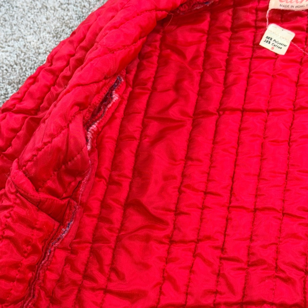 Vintage Cathay Red‎ Quilted Peacock Print Toggle Jacket Mandarin Collar Small - Picture 7 of 13